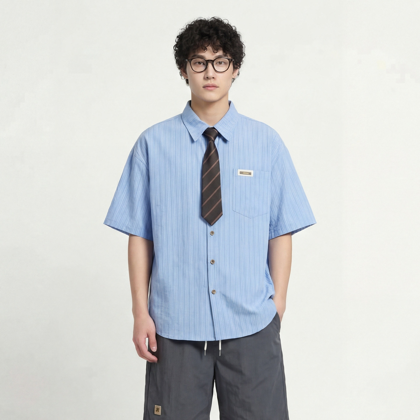 From Mars 趁夏盛况 原宿风条纹领带宽松男女百搭短袖衬衫ins潮牌