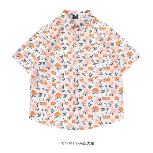 碎花满印vintage宽松短袖衬衫BF