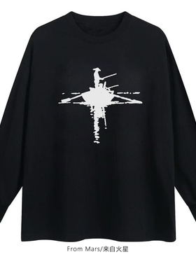 From Mars 今日计划 ins国潮牌复古创意印花圆领宽松男女长袖T恤