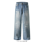 高街长裤 From ins 街头水洗做旧破洞牛仔裤 男女美式 Mars 脏染百搭