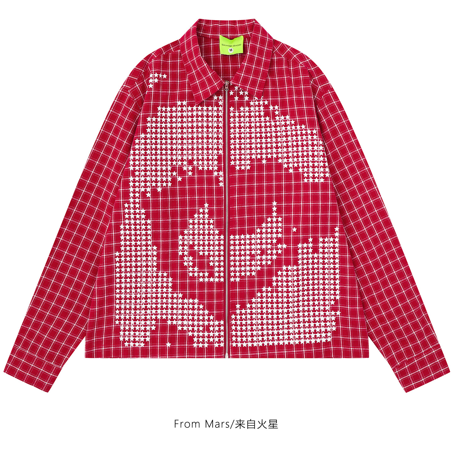 From Mars 乐观向上 像素点阵印花拉链长袖衬衫宽松男女外套百搭