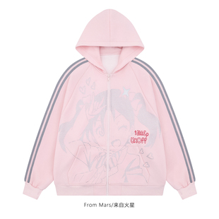 From Mars 发射爱心 日系原宿动漫印花学院男女宽松连帽卫衣外套