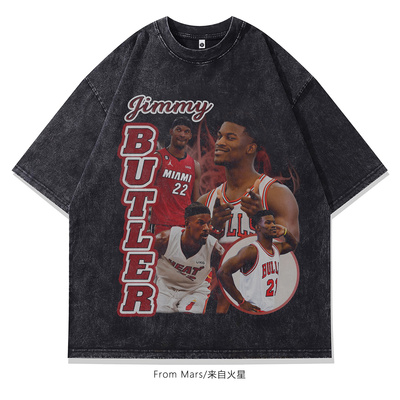 精神激励做旧水洗圆领短袖T恤