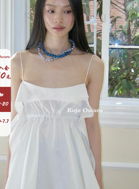 Rojo oscuro智惠美人白色80高密精梳棉衬衣连衣裙女蓬蓬吊带上衣