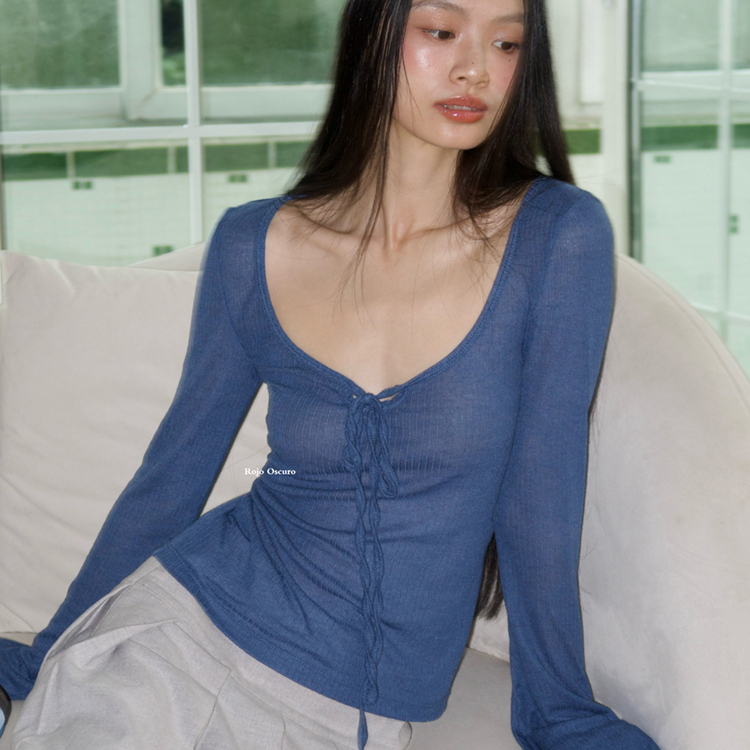 Rojooscuro群青系带打底衫上衣