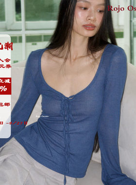 Rojooscuro群青系带打底衫上衣