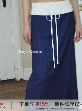 Rojo Oscuro智惠美人ins风接拼藏蓝色抽绳西装条纹简约低腰半裙女
