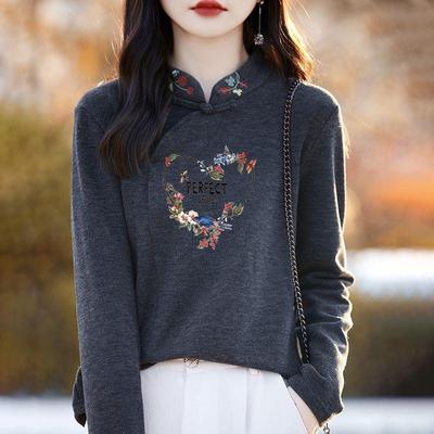 立领刺绣花盘扣显瘦双面德绒ins