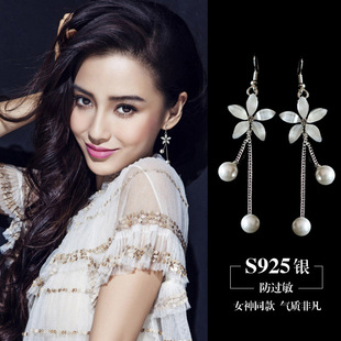 耳夹无耳洞可爱花朵珍珠耳环韩国长款cd伪娘变装耳坠淑女长款流苏