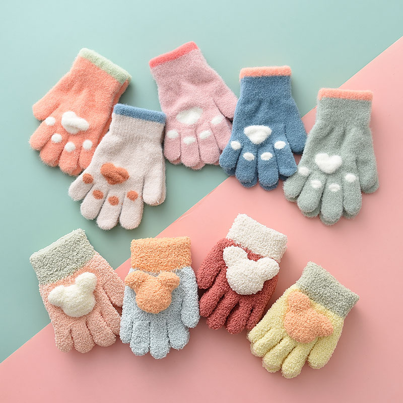 韩版可爱五指宝宝手套 保暖冬天防寒户外1-3-5岁幼儿男童女童儿童
