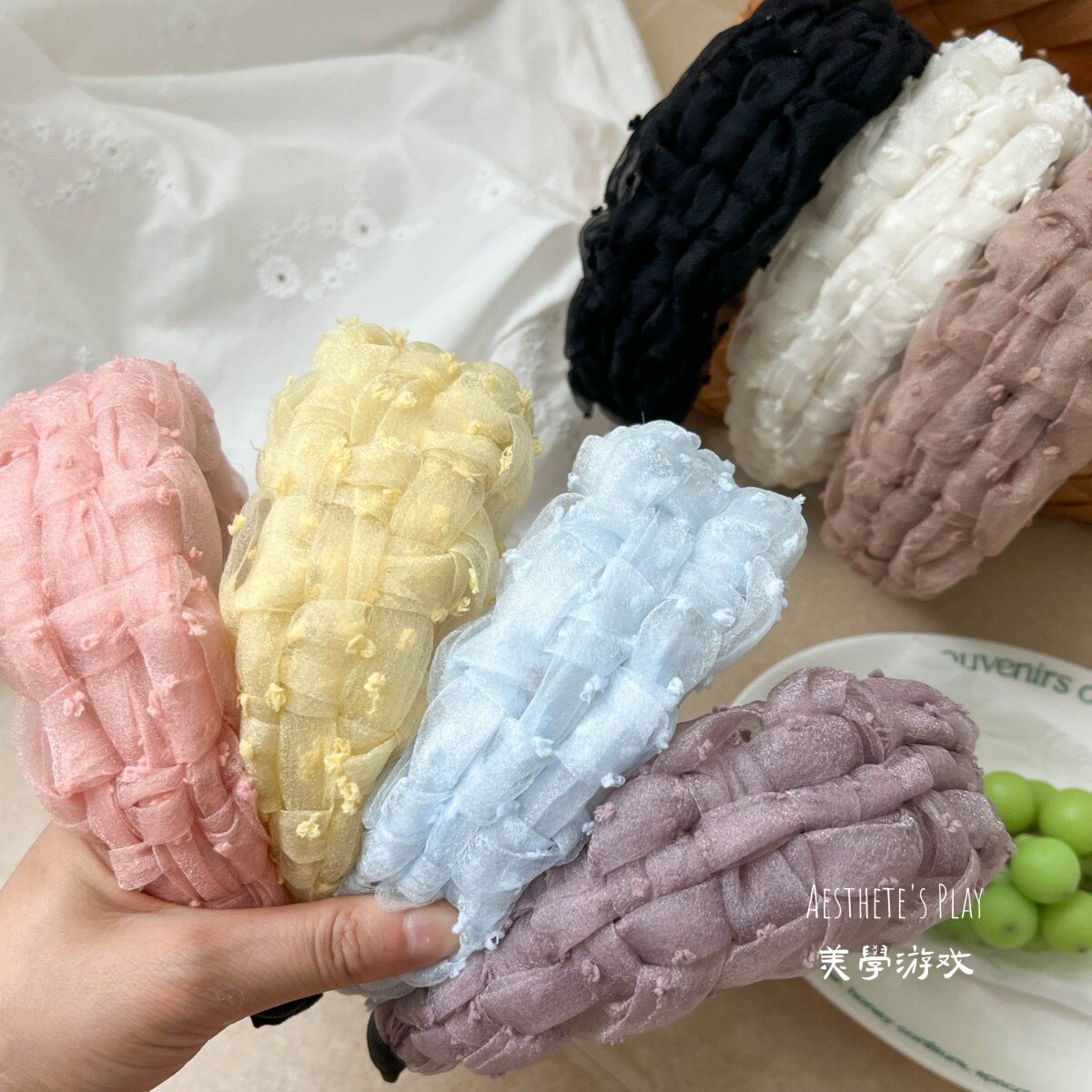 韩版网纱麻花宽边发箍高颅顶