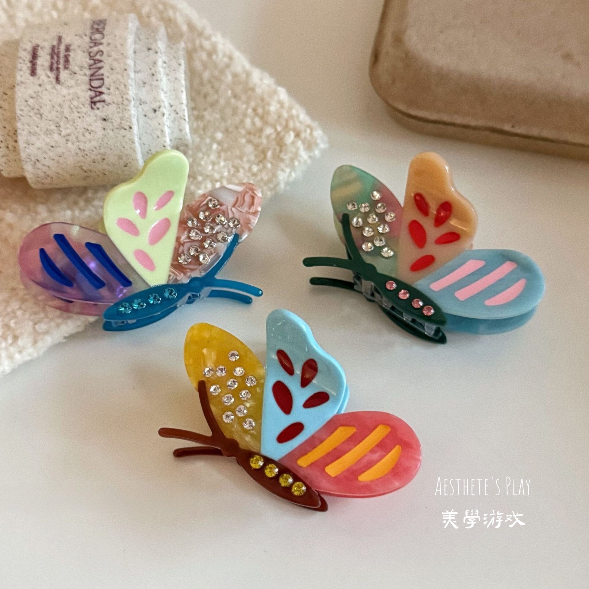 彩色蝴蝶翅膀醋酸鲨鱼夹
