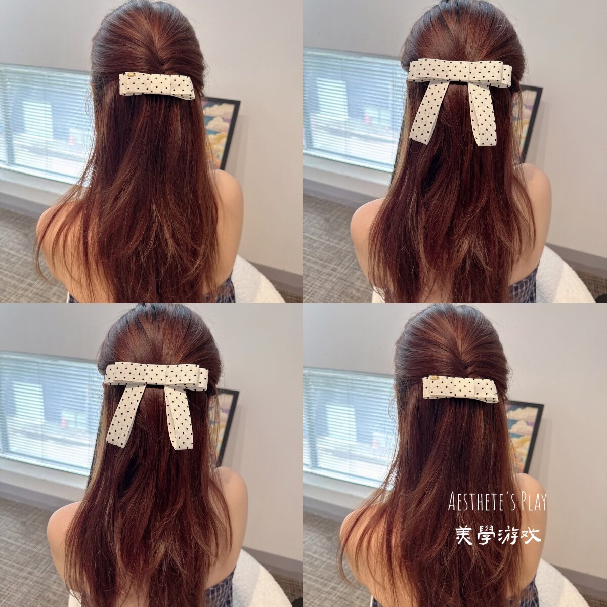 法式复古波点蝴蝶结刘海发梳发饰