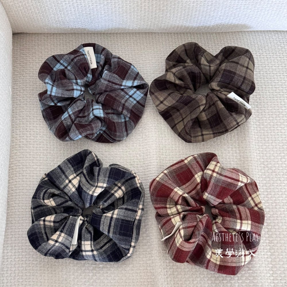 日韩学院风复古深色系格纹大肠发圈女秋新款磨毛发绳时尚百搭,饰品/流行首饰/时尚饰品新,发饰,淘宝优惠券,粉丝福利购,淘宝优惠卷