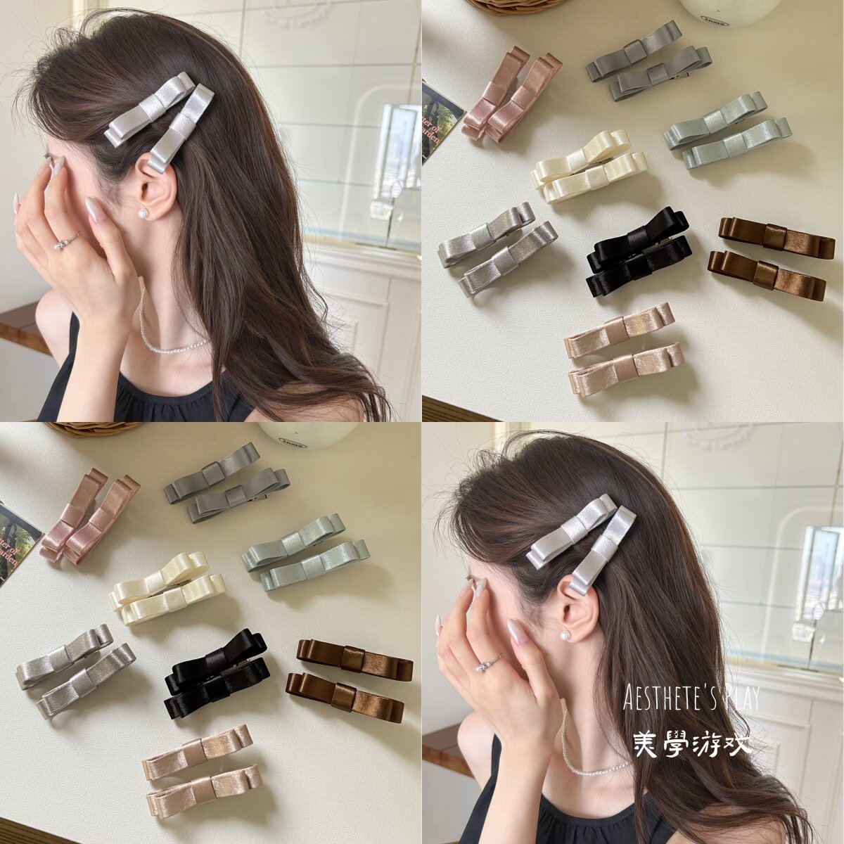 韩系缎面立体蝴蝶结刘海鸭嘴夹