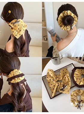 黄色咖波点少女大肠发圈高级感头绳扎头发方巾皮筋发箍发饰新款