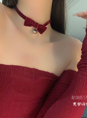 红色蝴蝶结choker项圈女脖子大小