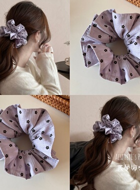 2026早春新款紫色碎花显白双层大肠发圈高级感头绳气质皮筋发饰
