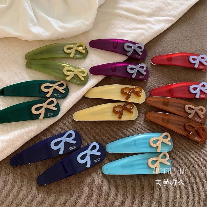 果冻色蝴蝶结水滴醋酸鸭嘴夹拼色刘海发卡女侧边夹BB夹碎发夹发饰