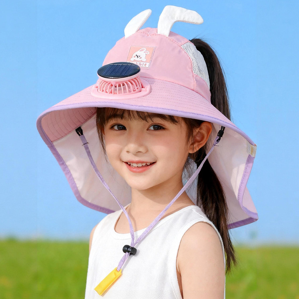 儿童风扇帽大帽檐户外卡通防晒夏图片
