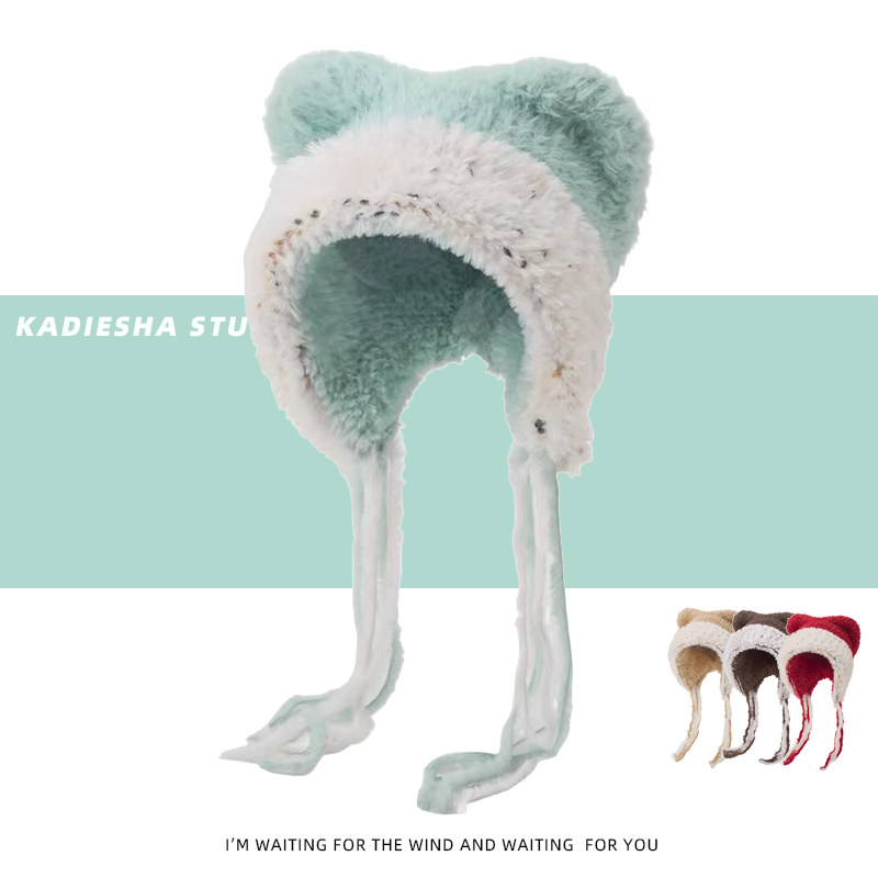 可爱小熊毛绒帽子女2025新款冬季大头围针织帽加厚保暖护耳套头帽,服饰配件/皮带/帽子/围巾,帽子,淘宝优惠券,粉丝福利购,淘宝优惠卷