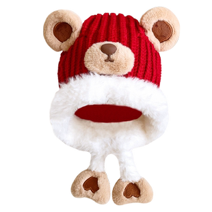 新年圣诞红色儿童毛线帽子冬季男女童宝宝过年喜庆针织保暖护耳帽