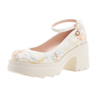 春秋古风女鞋汉服鞋子民族风坡跟古风超高跟防水台绣花鞋内增高鞋