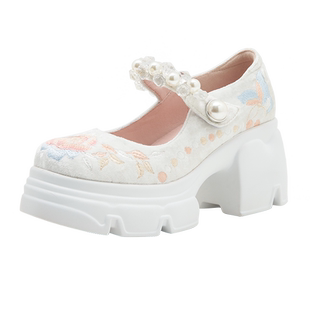 春秋中国风中式婚鞋伴娘鞋古风汉服鞋厚底松糕底增高珍珠仙女鞋