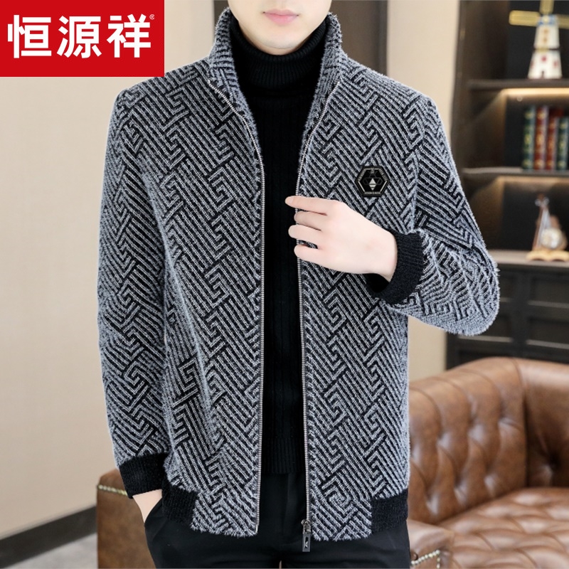 恒源祥秋冬季金貂绒夹克男士外套加厚休闲 拉炼 炼 立领呢子大衣