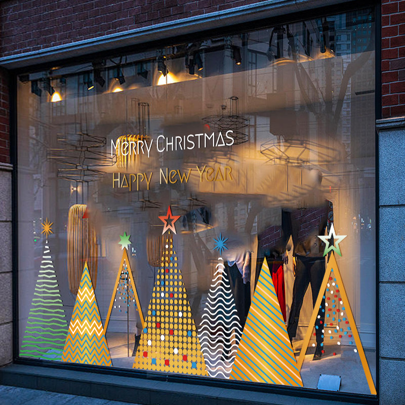 圣诞节装饰静电贴纸圣诞树创意窗花元旦新年店铺橱窗贴窗玻璃贴纸