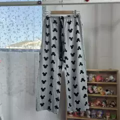 Gray Printed Women's Summer Pajama Pants, High-Waisted, Loose-Fitting, Versatile Loungewear, Lightweight, Lazy Style, Cropped Pants Without Pockets