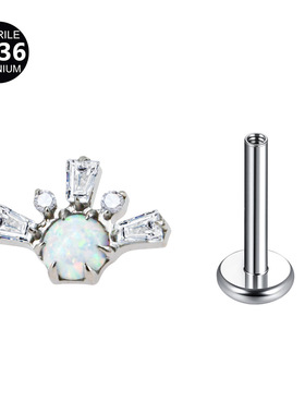 F136钛极光澳宝耳骨钉半圆雪花系列爆闪一字钻唇钉耳屏钉穿刺饰品