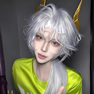 假发中长发纯白色狼尾假发逍遥cos假发超自然行动组毛坯全头套式