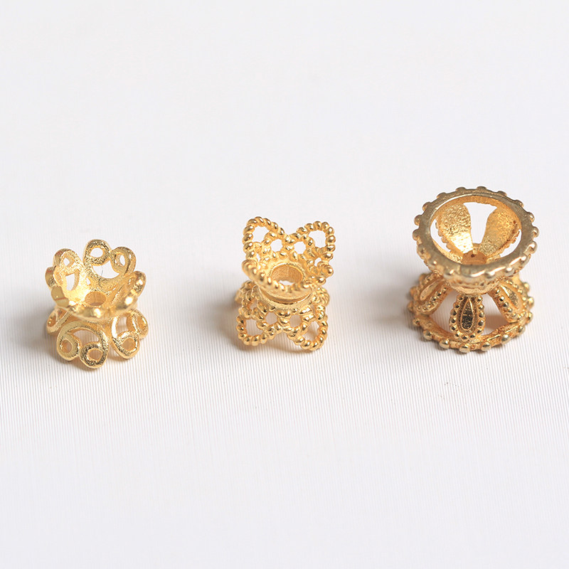 diy饰品配件 s925纯银镀24k金色花托隔片 素银包金双面花托隔珠