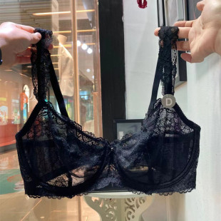 超薄蕾丝文胸性感黑色女士内衣钢托胸罩聚拢透气大胸75DE80D85D