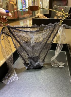性感系带超薄蕾丝三角裤女内裤灰色黑色粉色