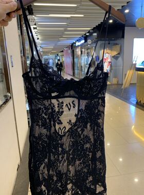 轻奢夏季透明女士黑色吊带睡裙短款包臀紧身性感透视火辣开叉野性