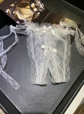 白色蕾丝透明性感免脱系带趣味少女日系嗲可爱蝴蝶结激情内裤