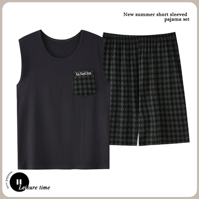 特大码睡衣男款夏季莫代尔凉感无袖背心青年加肥休闲家居服套装夏