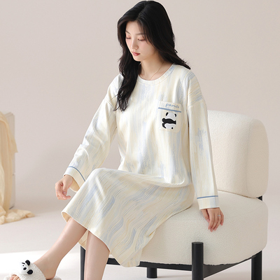 纯棉长袖睡衣女加肥加大码春秋季卡通甜美少女士200斤胖MM睡裙女