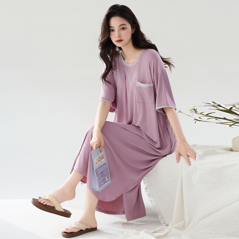 莫代尔睡裙女夏季冰丝凉感短袖加肥加大码孕妇睡衣裙胖mm200斤4XL