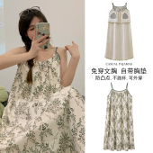 纯棉性感吊带睡衣女士200斤胖mm 薄款 加肥加大码 睡裙女带胸垫夏季