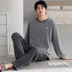 超大码 可外穿男士 100%纯棉长袖 春秋季 青中年男生家居服6X 睡衣男款