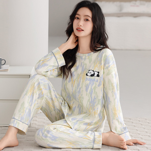 5XL超大码睡衣女春秋季纯棉长袖韩版宽松胖MM200斤女士家居服套装
