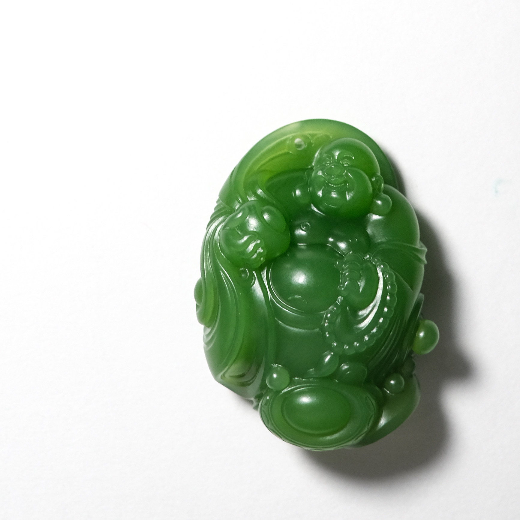 【小雅玉房】和田玉碧玉海派玉雕招财弥勒挂件配饰手把件饰品