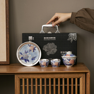 功夫茶具复古泡茶喝茶器 鎏银国礼牡丹茶具套组高档轻奢陶瓷中式