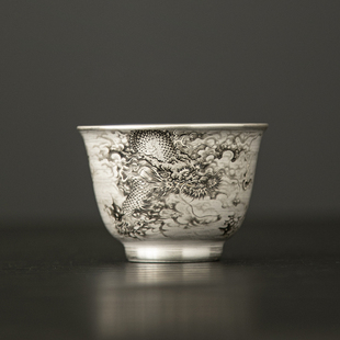 墨龙鎏银茶杯公道杯盖碗茶叶罐茶漏组家用中式陶瓷功夫茶具套装