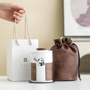 熊猫小白T随手杯中式茶具家用高档陶瓷茶杯办公室会客泡茶喝茶杯