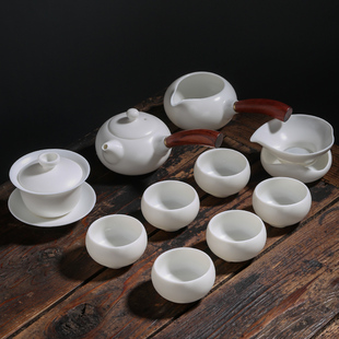 德化白瓷功夫茶具套装家用功夫茶具高白简约侧把茶壶盖碗茶杯整套
