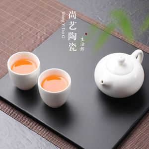 玉瓷功夫茶具套装一壶二杯白瓷整套旅行办公功夫茶具茶壶茶杯家用